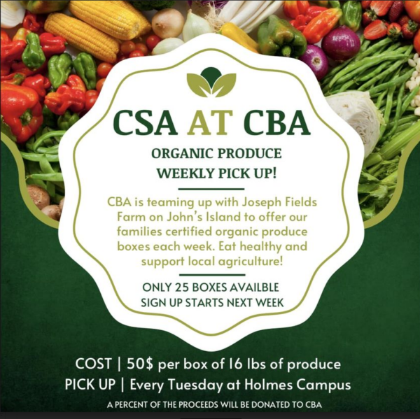 Beginning October 10, CSA at CBA: Organic Produce Weekly Pick Up