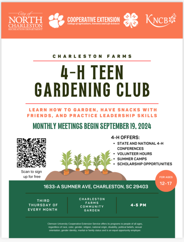 September 19: Charleston Farms 4-H Teen Gardening Club